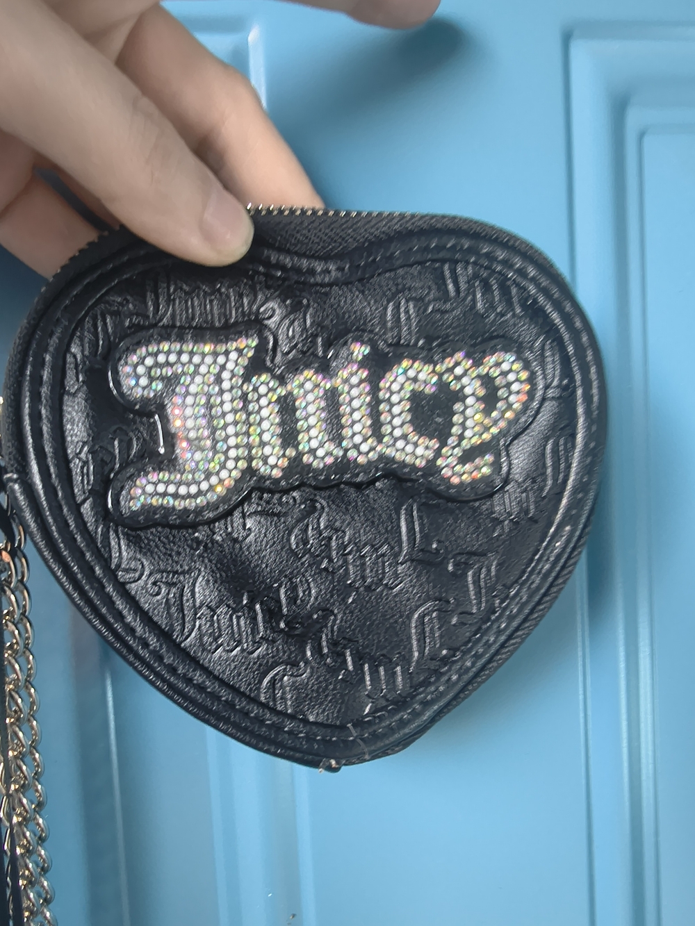 Juicy Couture Black Heart Wristlet Wallet with Crystal Logo - Picture 2 of 6